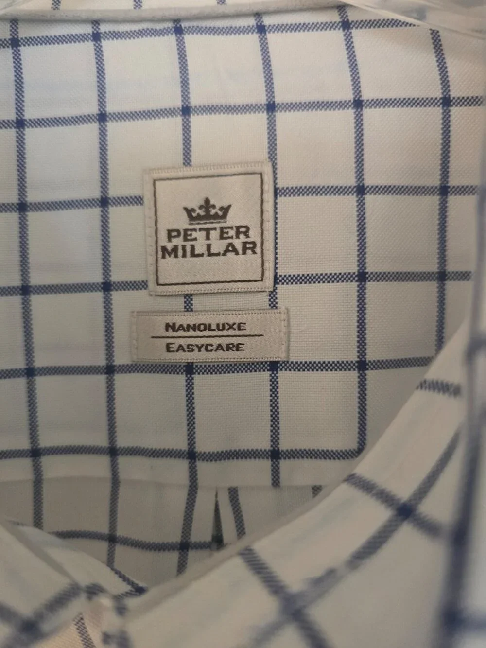 Peter Millar Nanoluxe Easycare Dress Shirt Mens XL White Navy Windowpane Check - Picture 2 of 8